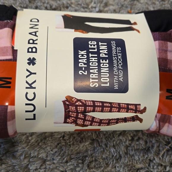 NWT Lucky Brand Staright Leg Lounge Pants Set of 2 Maroon Plaid & Black - Picture 3 of 4